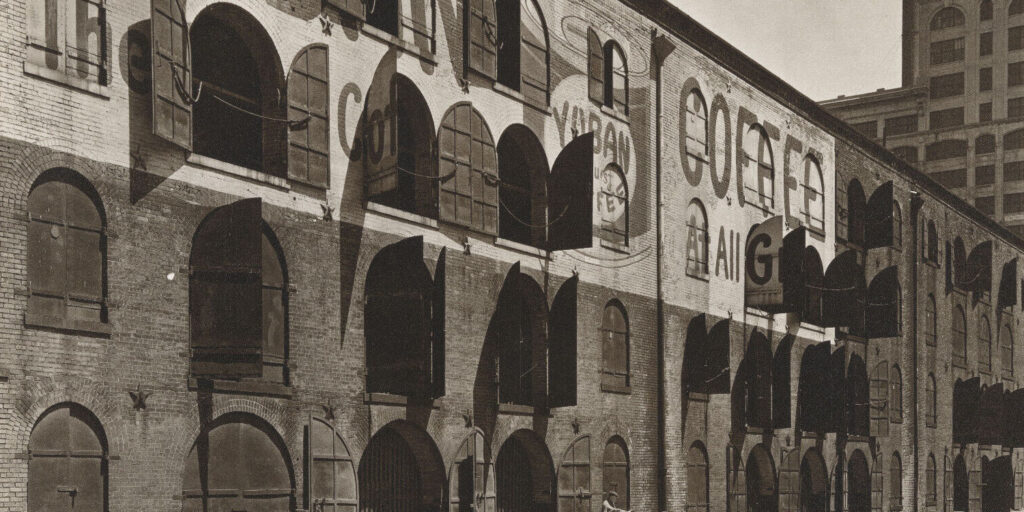NYC Brooklyn DUMBO Improvement District - Small Business & Community - Community - DUMBO History - The Empire Stores in 1935, by Berenice Abbott, via New York Public Library