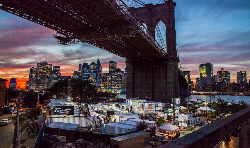 NYC Brooklyn DUMBO Improvement District - Small Business & Community - Community - NYC DUMBO BY THE NUMBERS - Brooklyn Bridge Plaza Photoville