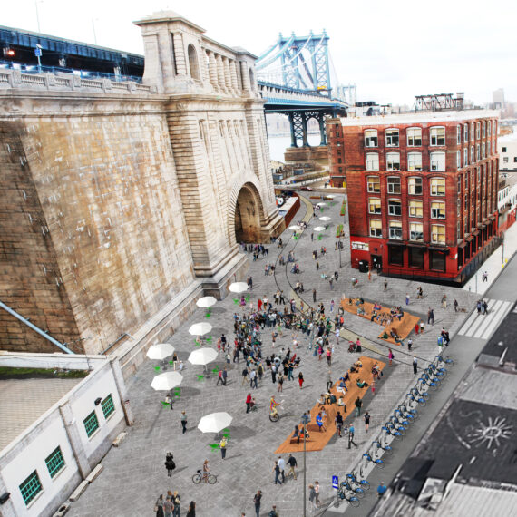 NYC DUMBO Improvement District - Small Business & Community - Public Art + Exhibition - Pearl Street Triangle Rendering